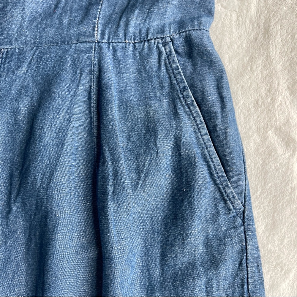 Madewell Chambray Muralist Jumpsuit Womens sz 00 Blue Denim Cotton Linen Cropped - Picture 15 of 16